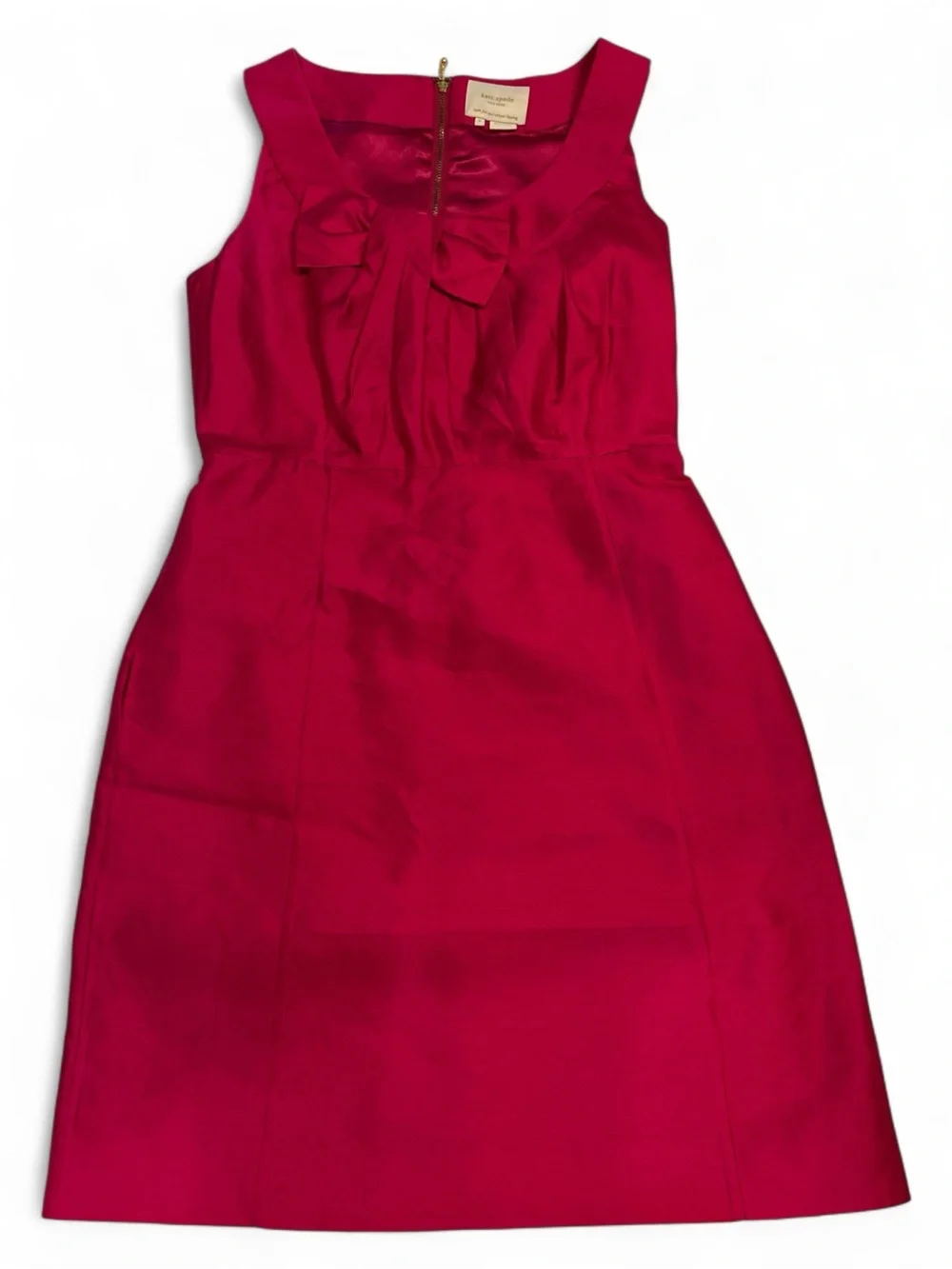 kate spade Bette Mini Dress Hot Pink/Fuchsia Silk Sleeveless Bow-Detail SZ. 8